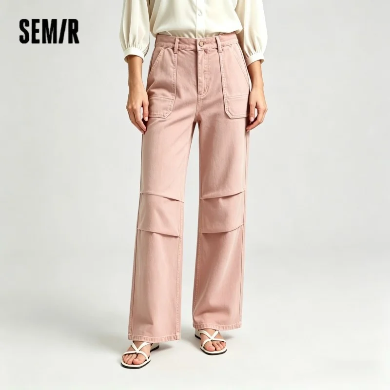 Semir Women Pants Denim Drawstring Cool Feeling Loose Workwear American Street Style Cool Wide Leg 2026 Summer Fashion Top