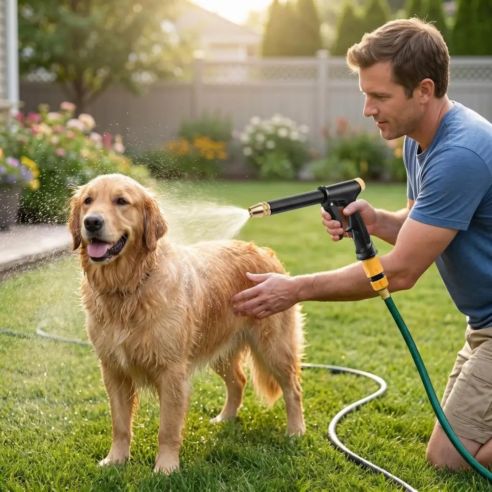 Adjustable Water Spray Nozzle Garden Hose Nozzle with Foam Soap Dispenser Heavy Duty High Pressure Sprayer Quick for Car