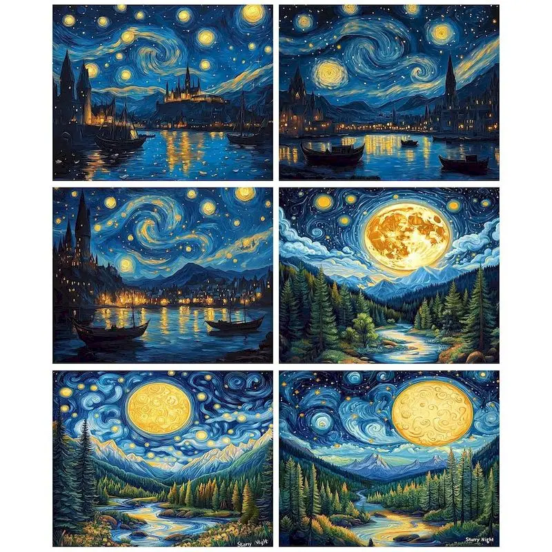 

GATYZTORY Acrylic Painting By Numbers On Canvas Paint Kit starry sky Landscape Coloring On Numbers Handpainted Wall Decor Gift