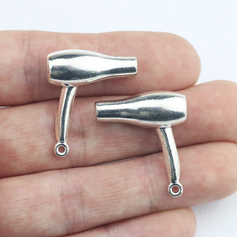 Newest 4Pieces 26*23mm Zinc Alloy Antique Silver Color Hair Dryer Charms Earrings Pendant Accessory For DIY Jewelry Handcraft