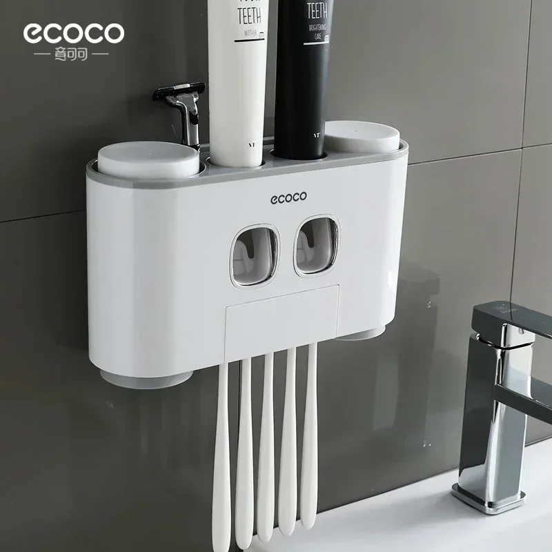 ECOCO Automatic Toothpaste Squeezer Dispenser Set with Wall Mounted Kids Hands Free for Bathroom Accessories