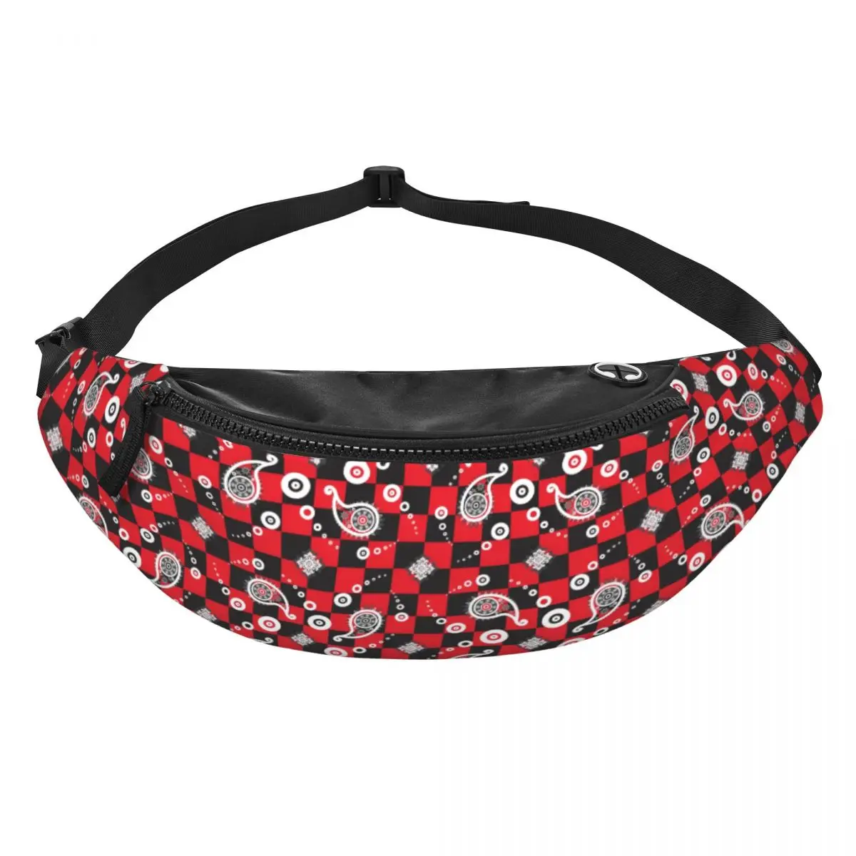 Custom Casual Black And Red Paisley Fanny Pack Women Men Crossbody Waist Bag for Camping Biking Phone Money Pouch