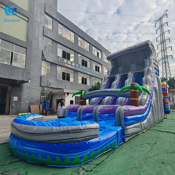 marble color double lane Inflatable Pool Slide Kids inflatable water slide with swimming pool