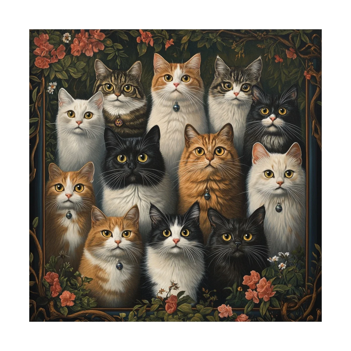1 Stück 40x40 cm/15,74 Zoll, 11Ct/14Ct Kreuzstich-Set, DIY Valentinstagsgeschenk, Stickerei-Set für Festlichkeiten, Katzenporträts mit Blumenrahmen – Detail 4