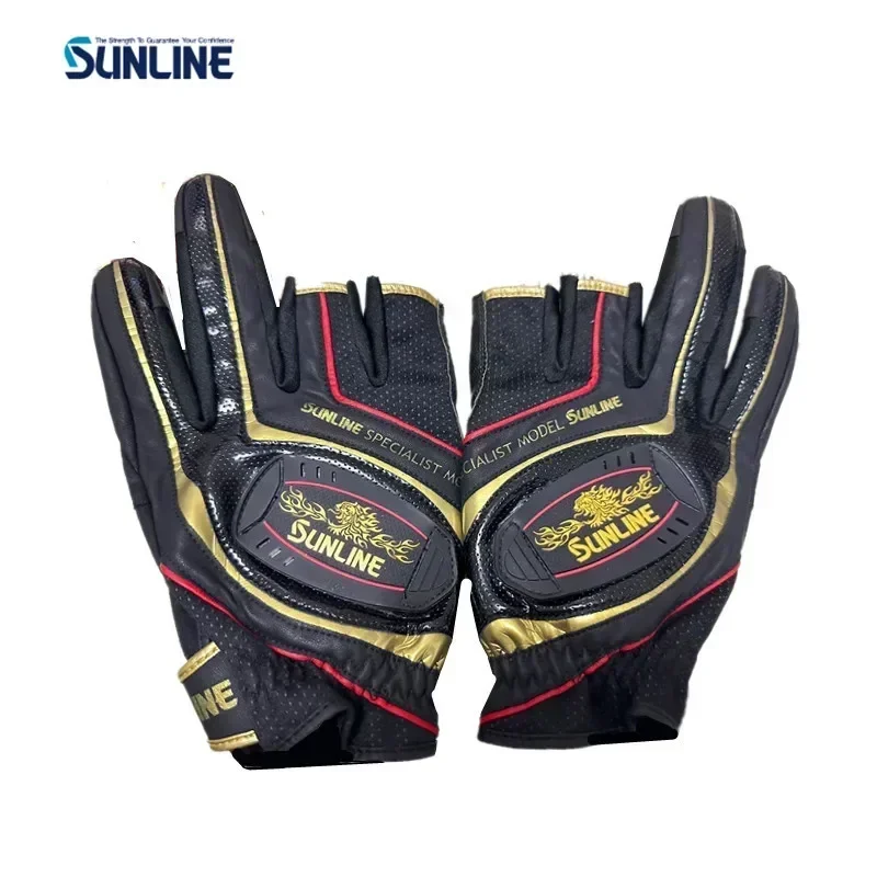 2023 New Sunline Fishing Gloves Men Leather Anti-Slip 3/5 Half-Finger Cut Fishing Gloves Sports Fishing Wear-resistant Gloves