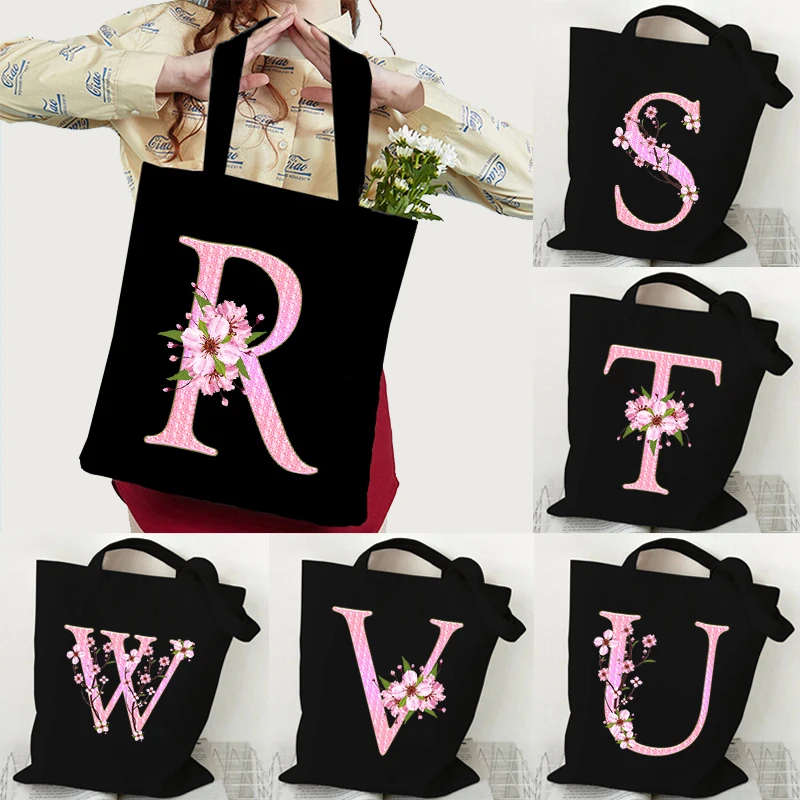 

Women's Sakura Bag Large Capacity Shoulder Bag Cherry Blossom Alphabet Casual Canvas Pink Floral Letter Print Teen Tote Handbags