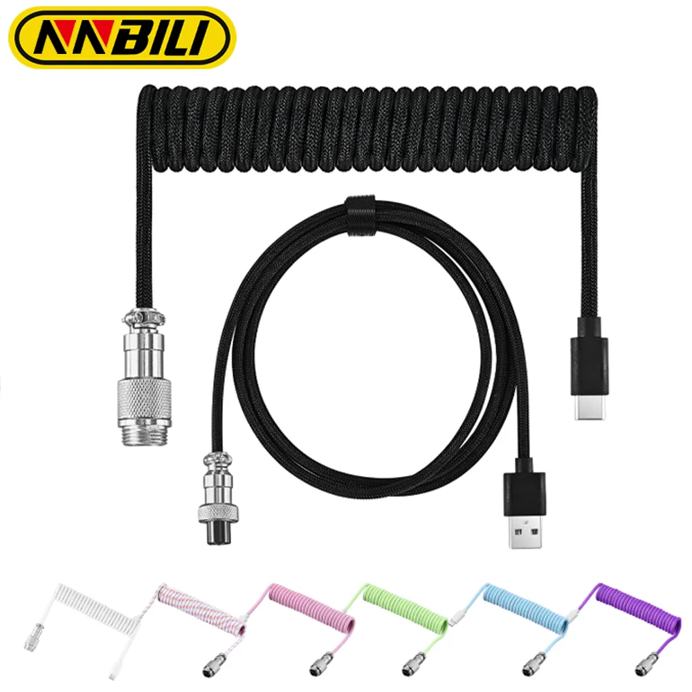 NNBILI NEW Macaron Metal Type C Mechanical Keyboard Cable USB Spring Wire Aviator Desktop Computer Aviation Connector 7 colors