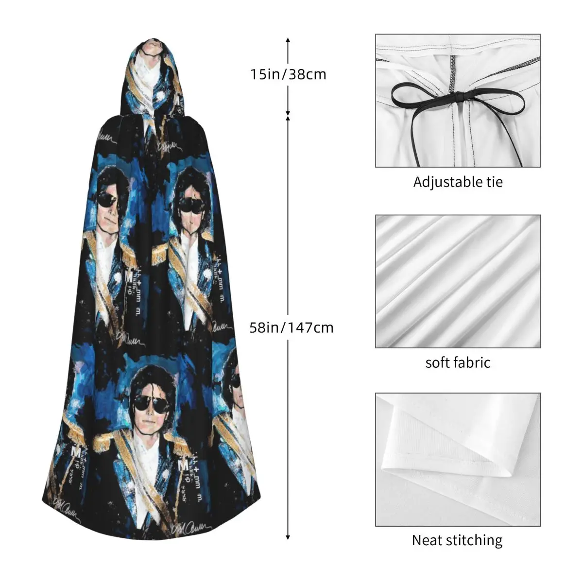 Michael 1984 Grammys Jackson Pop Art Portrait Long Hooded Cloak Witch Medieval Costume Cosplay Cape HalloweenVampire Adult view 2