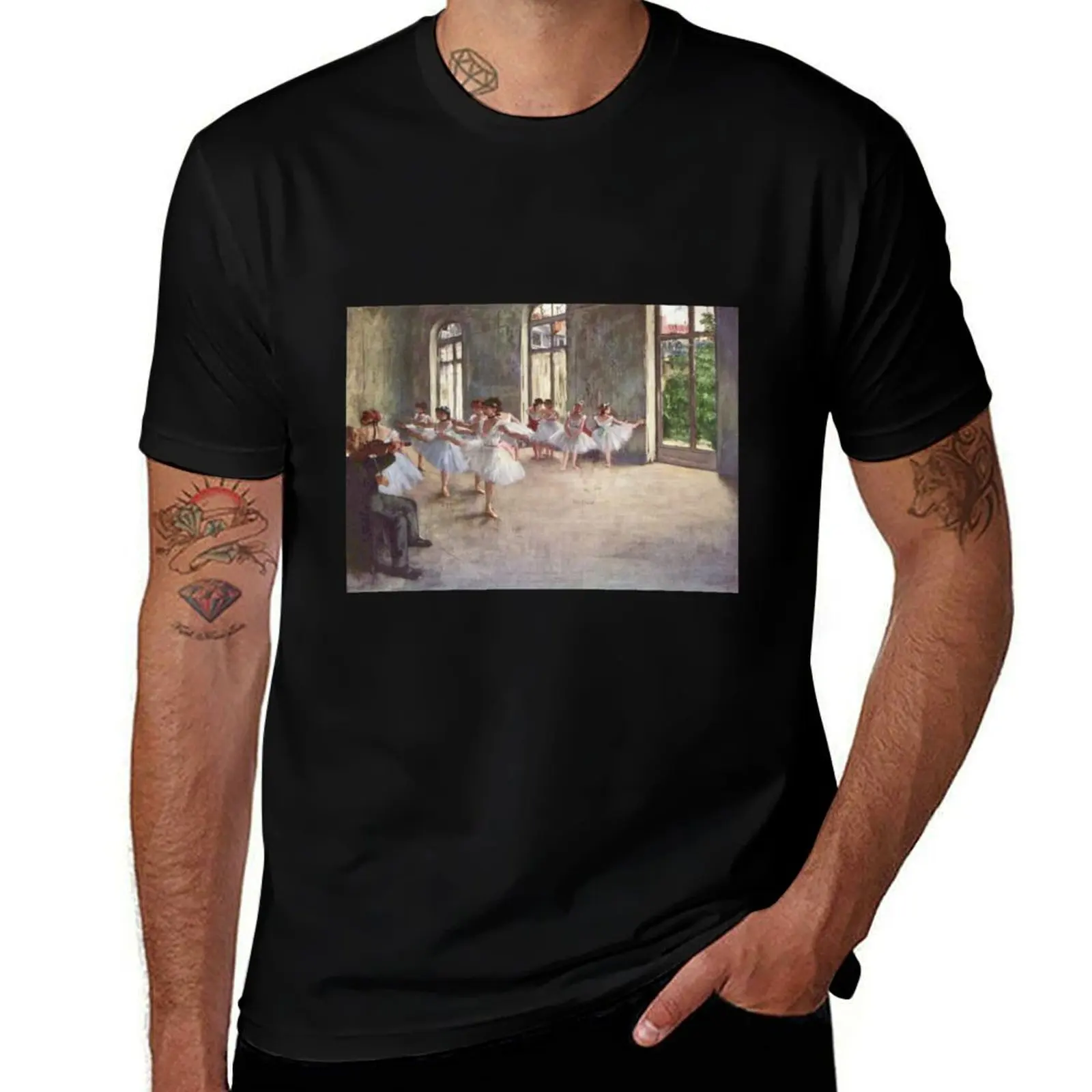 Edgar Degas French Impressionism Oil Painting Ballerinas Rehearsing Dancing T-Shirt Big and Tall Casual T-Shirt