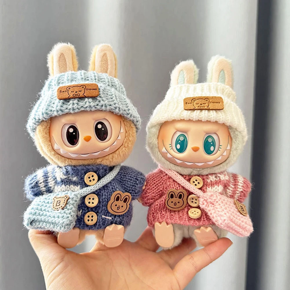 For 17 cm Labubu Clothes Pendant Labubu Sitting Party Bear Logo Scarf Hat  Set Dolls Accessories Labubu Outfit