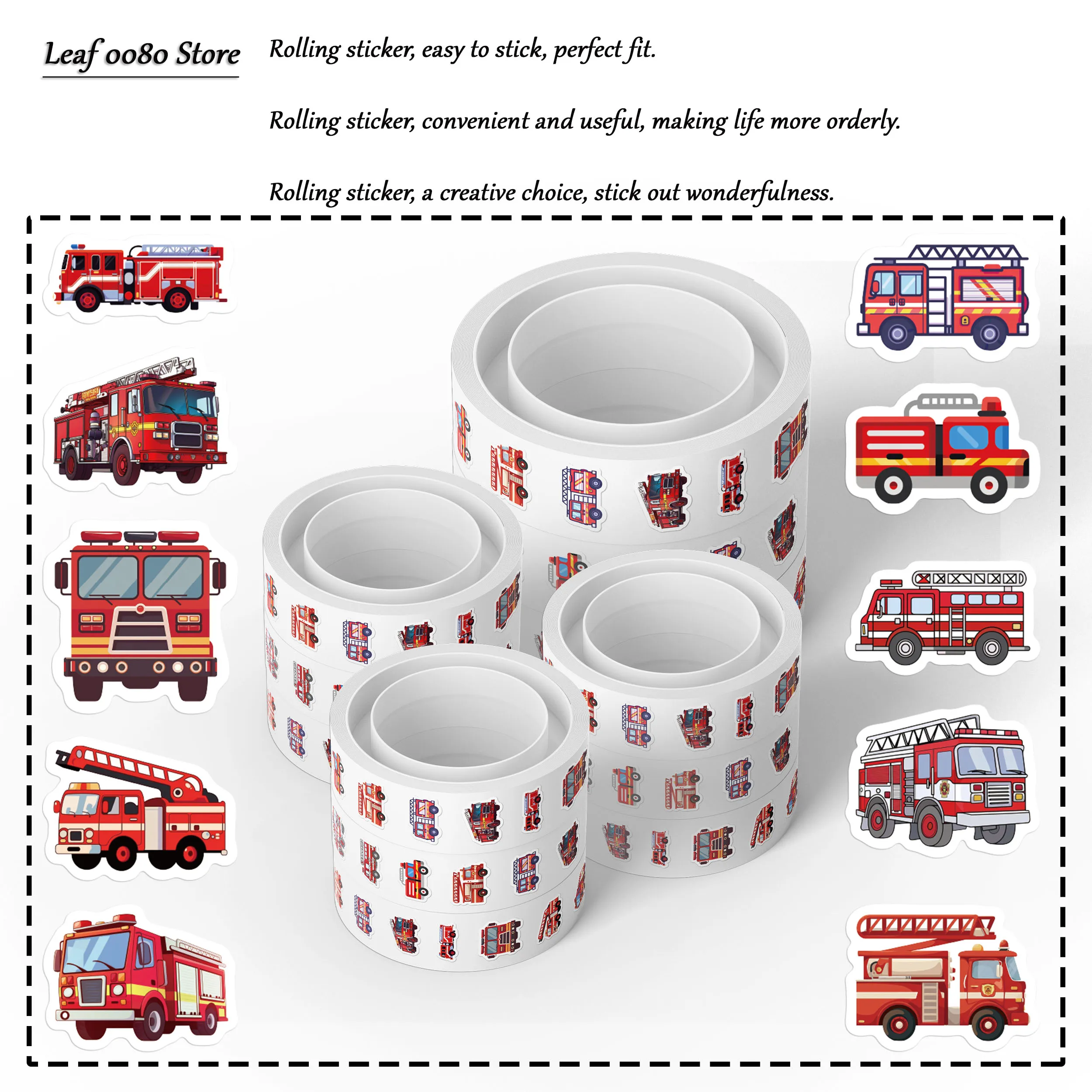 

500PCS Fire Safety Vehicle Roll Stickers Funny Cartoon Decals For Laptop Suitcase Phone Case Notebooks DIY Graffiti Stickers Toy