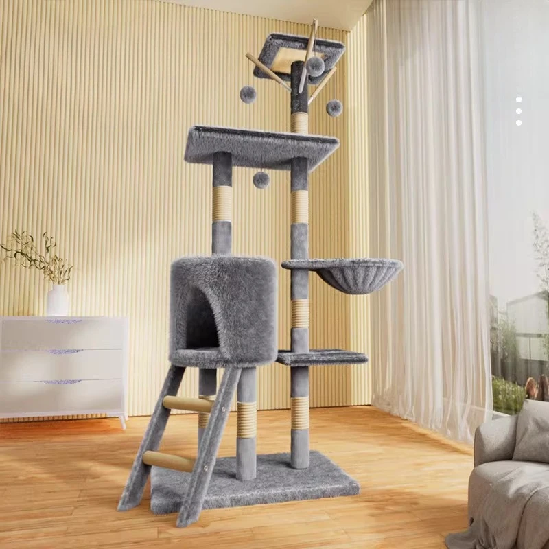 

Accessories House Cat Tower Supplies Sandbox Tree Post Modern Cat Tower Large Climbing Wooden Rascador De Gatos Cat Supplies
