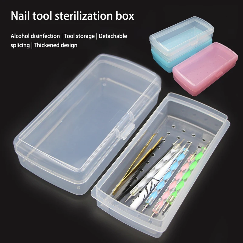 1Pc Nail Art Tool Sterilizing Tray Clear Dustproof Organizer Storage Case Disinfection Box For Manicure Tool Tweezers Salon