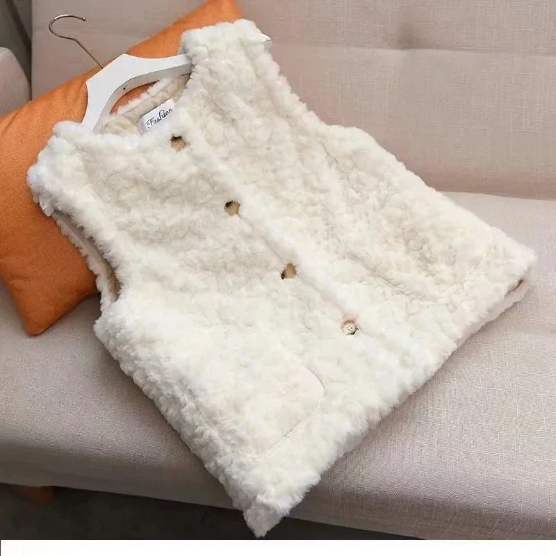 

Off white &Khaki Lamb wool vest Jacket For women New Thicken Warm Short Coat Autumn Winter 2025 Women's Casual Waistcoat Tops