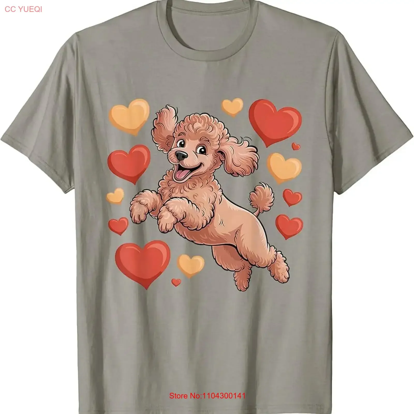 Cute Happy Poodle Surrounded by Hearts for Valentines Day T Shirt vintage Washed Versatile homme Unisex Breathable