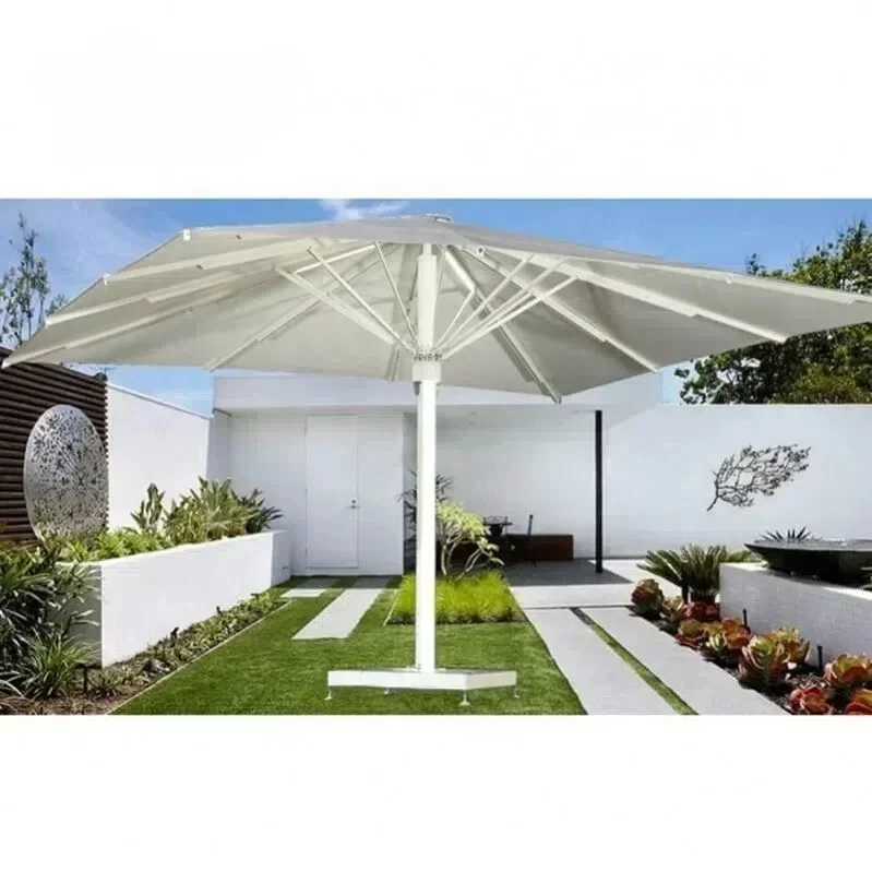 Cafe Shop Aluminum Alloy Frame Fabric Roof Umbrella Outdoor Waterproof Round White Shading Umbrella