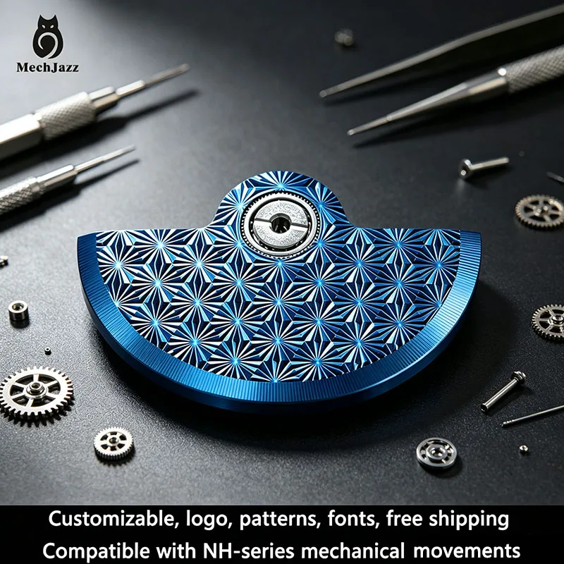 Blue Starburst Pattern Rotor, Compatible with Seiko NH35/NH36/NH38 Movements, CNC Engraved Oscillating Weight, Watch Mod Parts