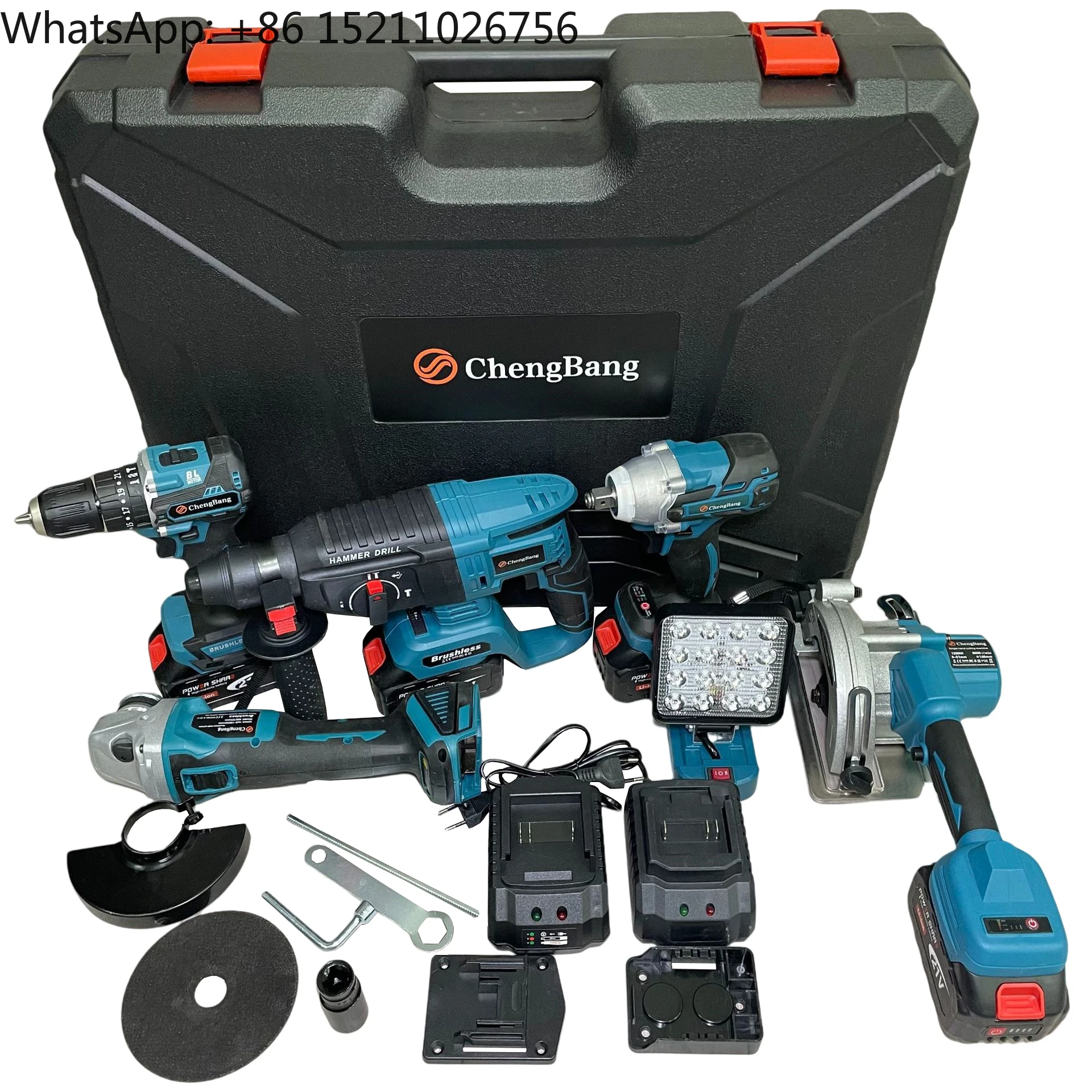 Conjunto de kits de ferramentas elétricas com bateria, 6 peças, sem escova, martelo elétrico, broca de impacto, moedor de ângulo, chave sem fio, lâmpa