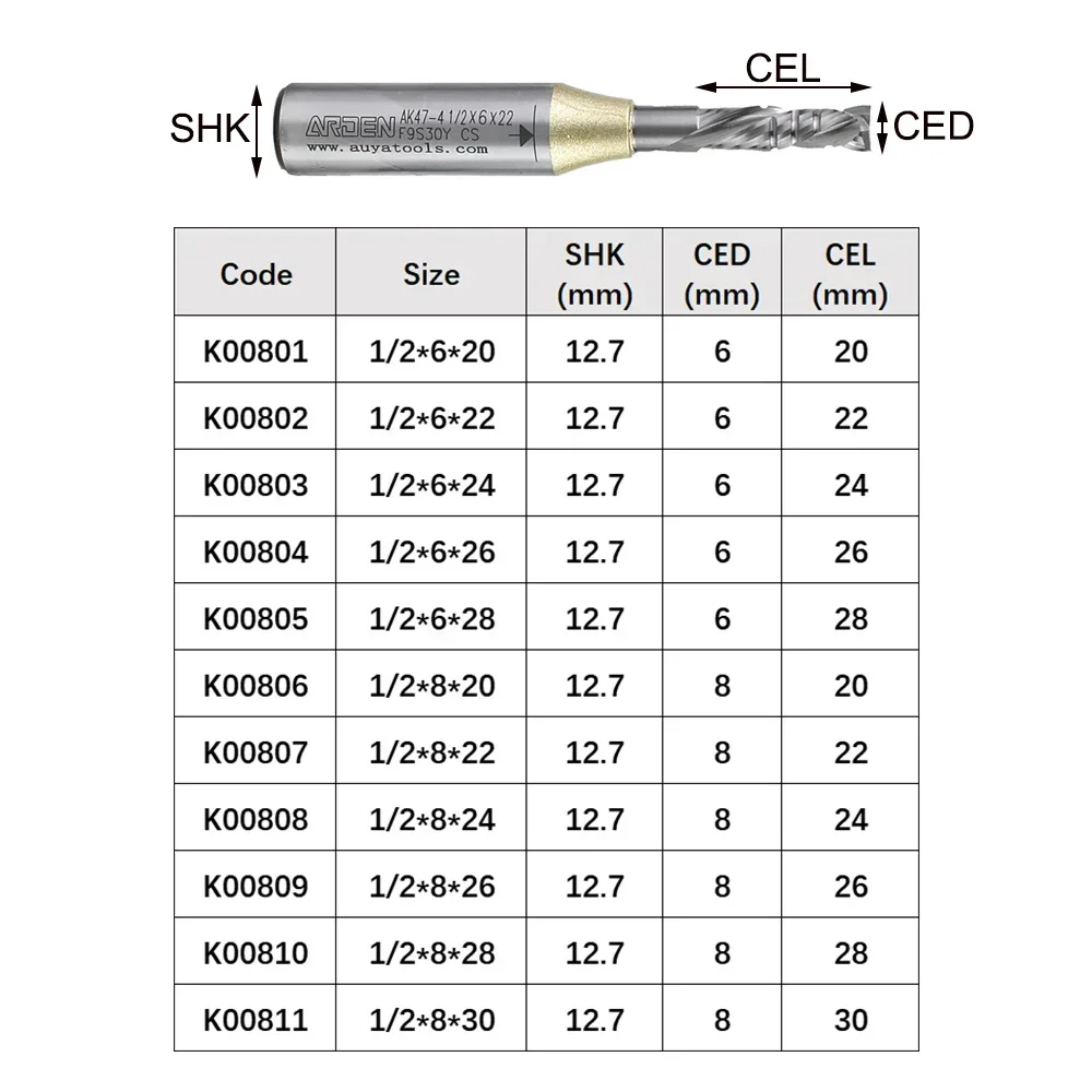 ARDEN Compound Spiral Router Bit Double Veneer Cutting Knife CNC Engraving Machine Woodworking Cutting Tool AK47-4