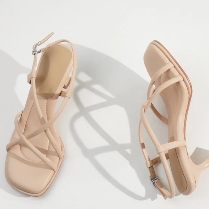 Women's Fashion Elegant Square Toes Cross Strap High Heel Sandals Buckle Latch Women Dress High Heel Shoes image 5