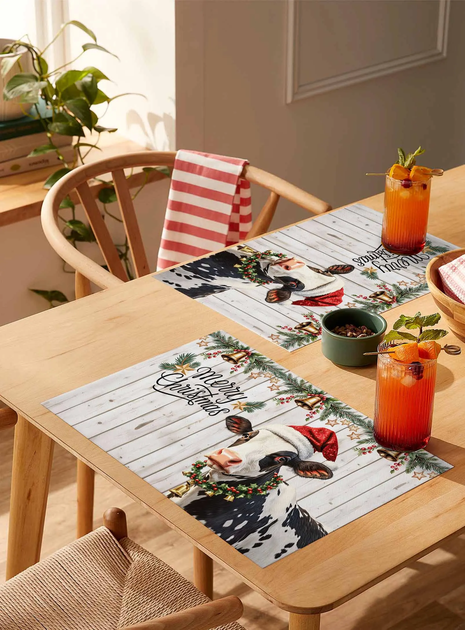 

4/6 Pcs Christmas Animal Bell Stars Placemat Wedding Party Dining Decor Linen Table Mat Kitchen Accessories