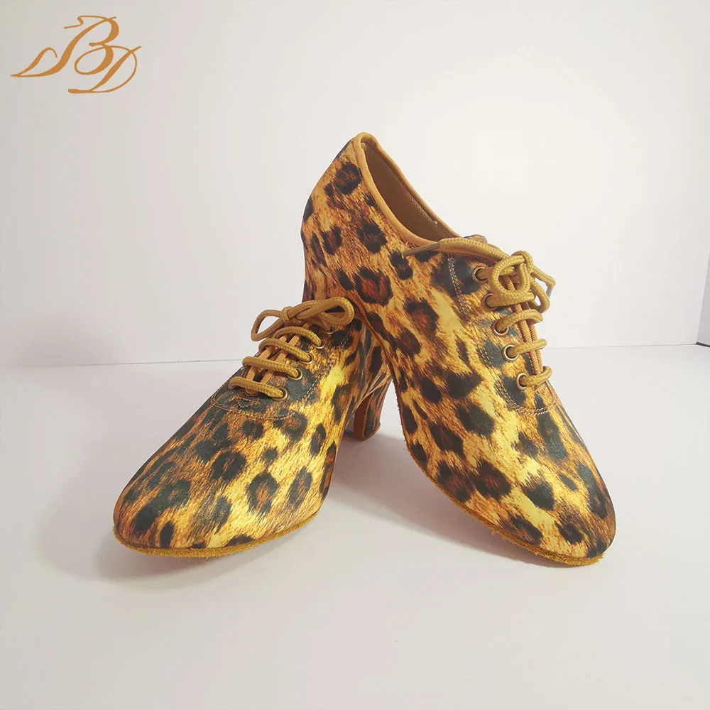 BD Dance Casual Latin Dance Schuh Frau Nachahmung frauen jazz Sport Turnschuhe Mädchen Kinder Fitness Schuhe Gelb Leopard Print T1-B