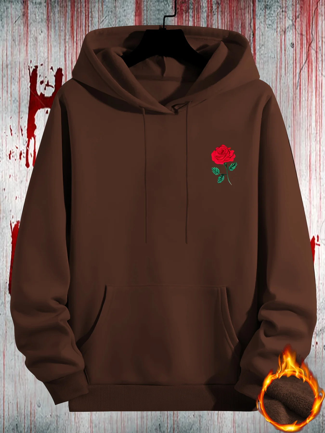 Herren Cool Rose Grafik-Print Hoodie Lässiger Pullover mit Kapuze Kängurutasche Streetwear-Oberteil – Detail 5