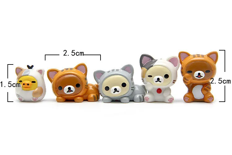 5Pcs/Set Anime Rilakkuma Cartoon Bear PVC Doll Action Toy Figures 1-3CM