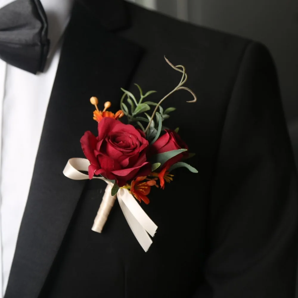 Kunstmatige Boutonnières Bloemen Roos Handgemaakte Pols Corsage Bruid Bruidsmeisje Zijde Bruidegom Borstbloem Bruiloft Accessoires
