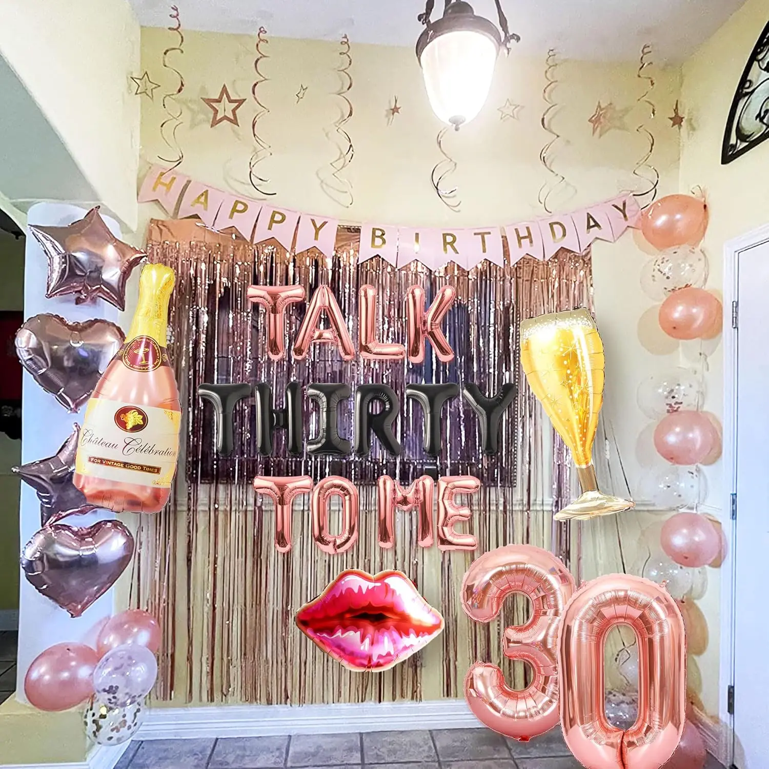 LaVenty 27 PCS Rose Gold Talk 30 to Me Balloons Talk 30 to Me Birthday Decoration Talk Thirty To Me Backdrop