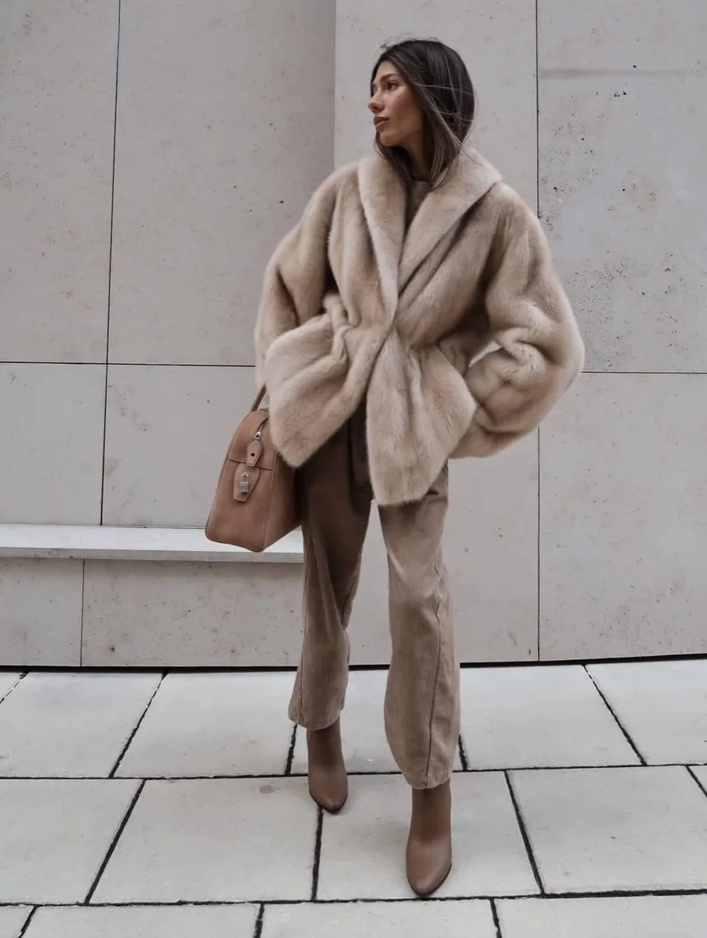 Women Faux Mink Fur Coats Solid Fur Jackets Cotton Linen Turn Down Collar Long Sleeves Single Breasted Cinched Waist 2026 Winter