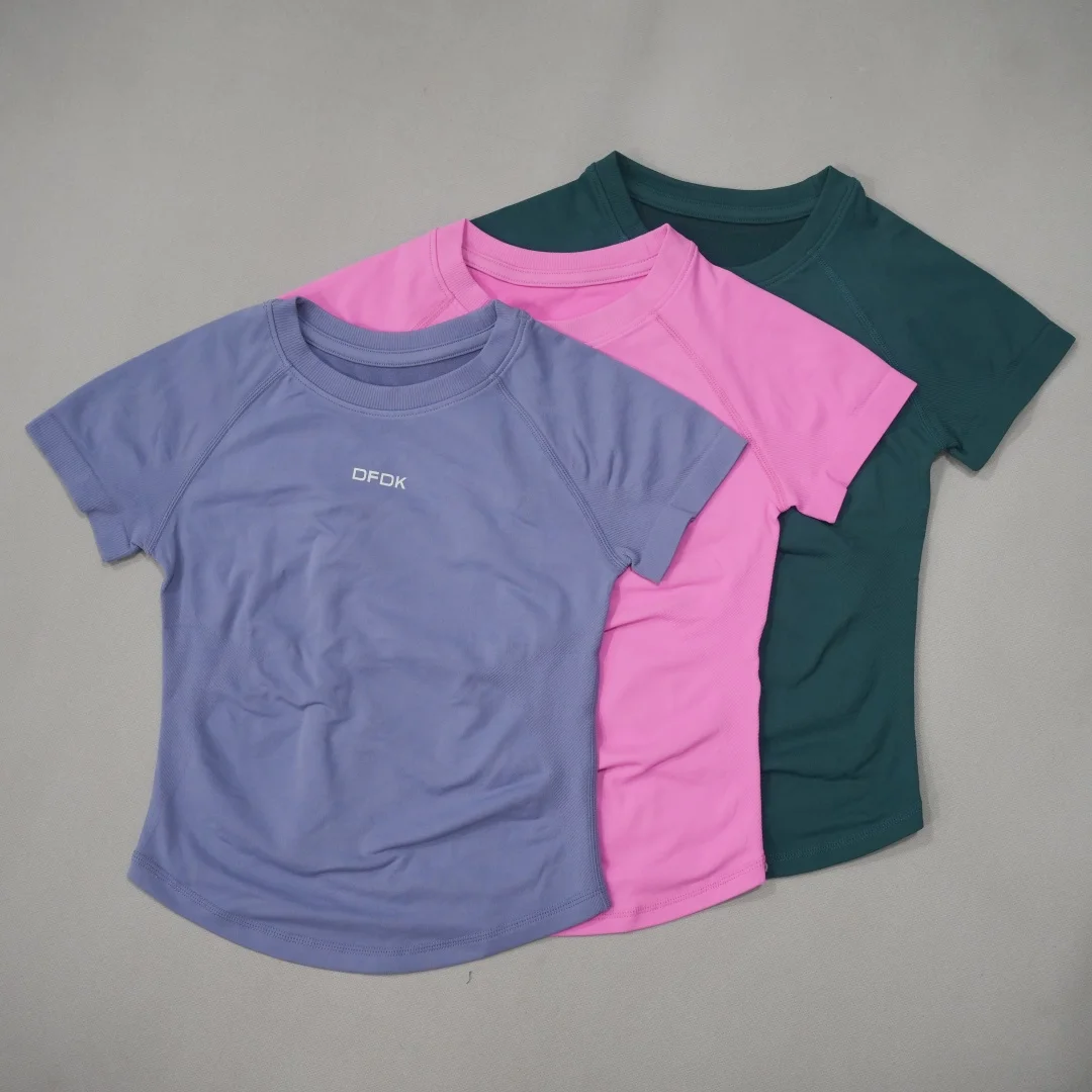 DFDK Ladies Short Sleeve Sports T Shirt Crew Neck Slim Fit Elastic Breathable Quick Dry Gym Yoga Running Cycling Daily Casual At