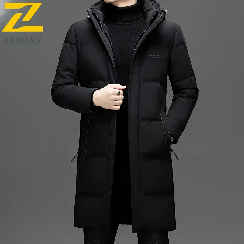 Light Luxury 90% Duck Down Coat Men's Winter Fashion Long Detachable Hooded Down Jacket Male Casual Thickened Long Puffer Jacket