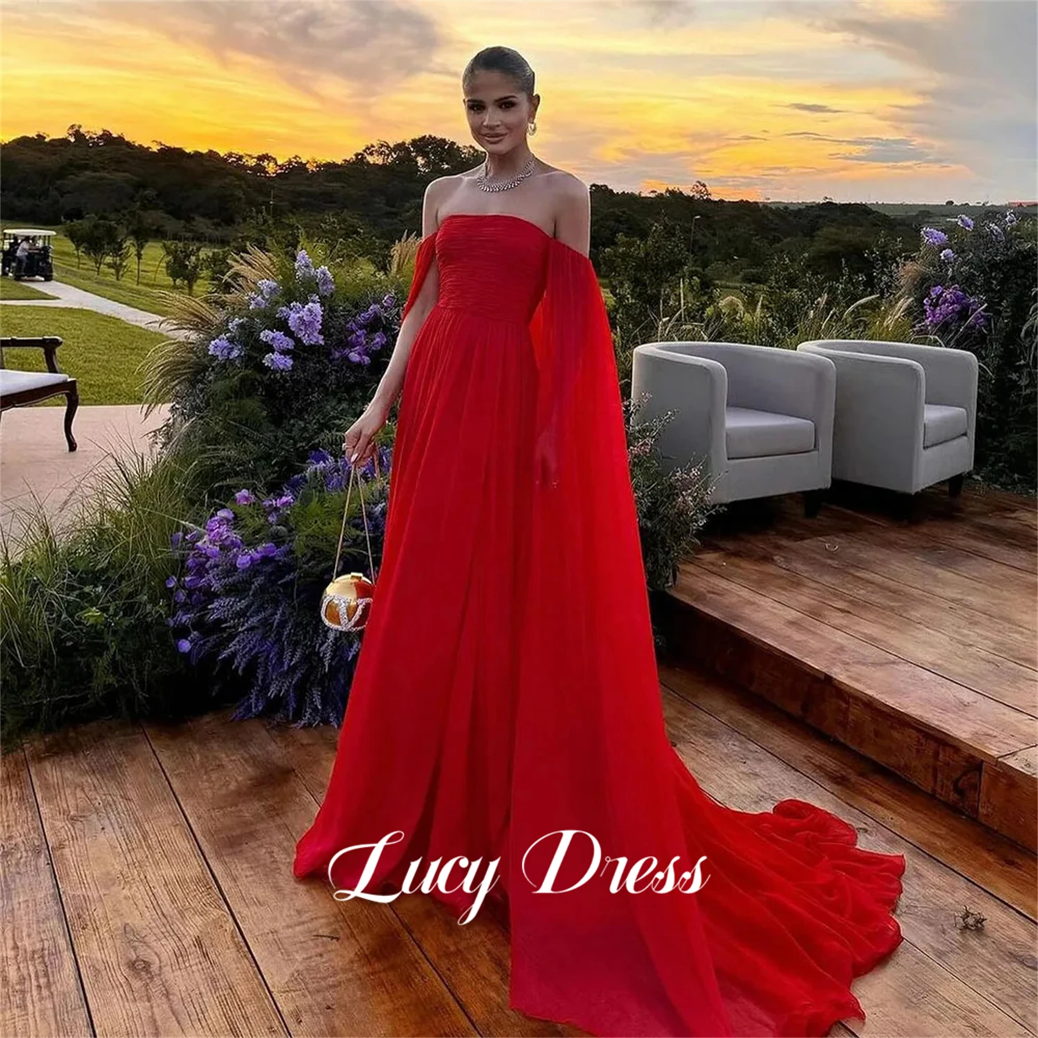 

Lucy Chiffon Line A Wedding Dress Party Ball Gown Red Evening Dresses for Special Occasions Robe De Soiree Femmes