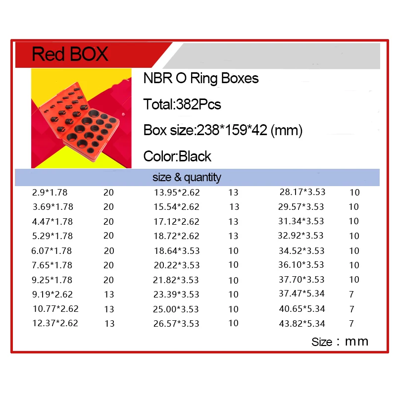 NBR O-Ring-Sortiment-Set, Nitrilkautschuk-Dichtungsscheiben-Set, wasserdichte Dichtungen, drei Optionen: Rot, Blau, Gelb, Box. Jeweils 30 Größen – Detail 4