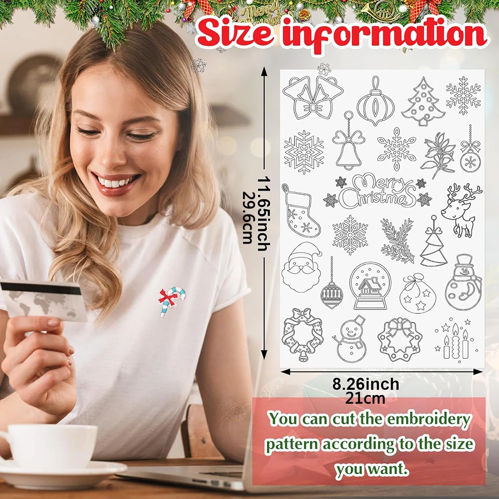 Christmas Pattern Hand Embroidery Stabilizer Backing Fabric Stick Transfer Patch Paper For Clothes Backing DIY Sewing Craft