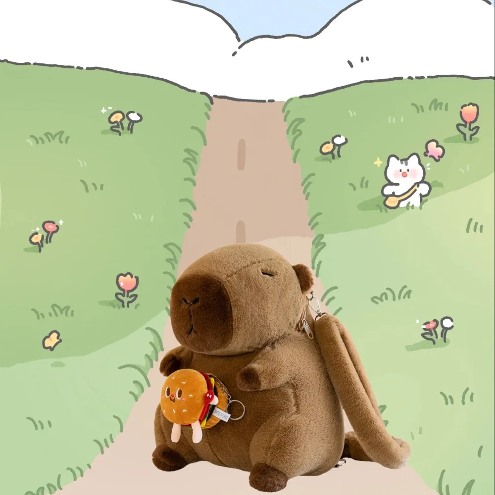 Mini bolso bandolera capibara para niñas: adorable mochila de animales de peluche, bolso ligero para escuela y salida