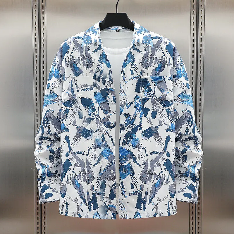 

2025 весенне-осенний новый продукт, мужская модная повседневная рубашка высокого качества с принтом, верхнее пальто