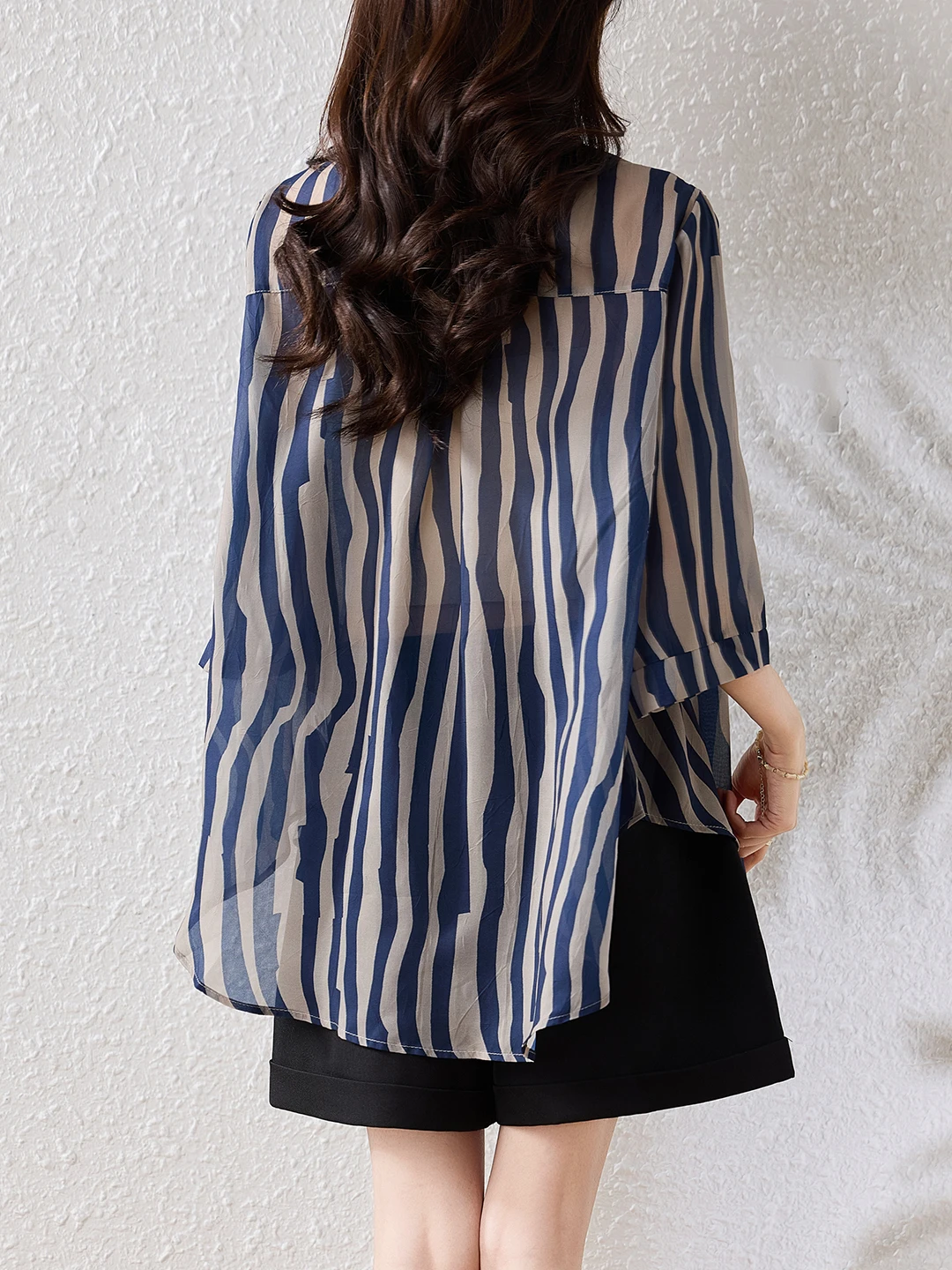 Summer Faion Striped irt Colletto ampio e vestibilità casual Sle Effetto dimagrante Seven Sve Top da donna Premium Quali