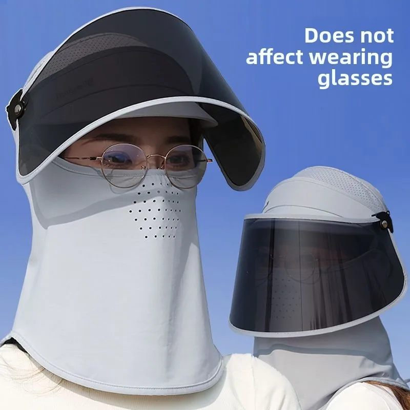 Topi Matahari Wanita Pelindung UV Penutup Wajah Penuh Pinggiran Lebar Topi Pelindung Matahari Luar Ruangan Musim Panas Bersepeda Mengemudi Anti UV Bernapas Ringan