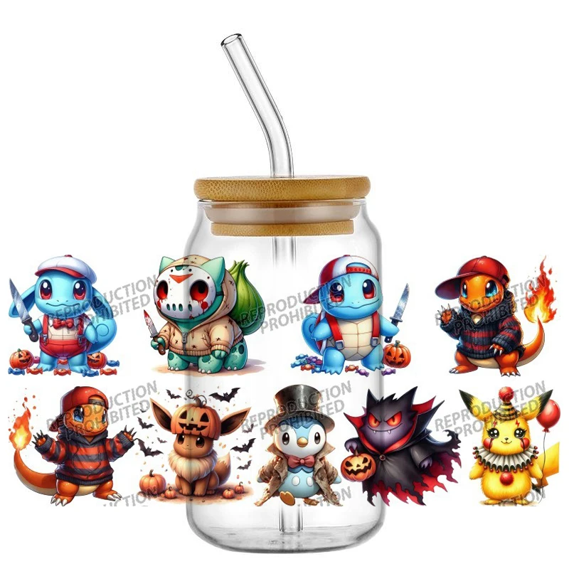 Halloween Japanese Cartoon anime elf UV DTF Transfer Wraps Easy Apply Fade Proof for 16oz Glass Can DIY Cup wrap Decals