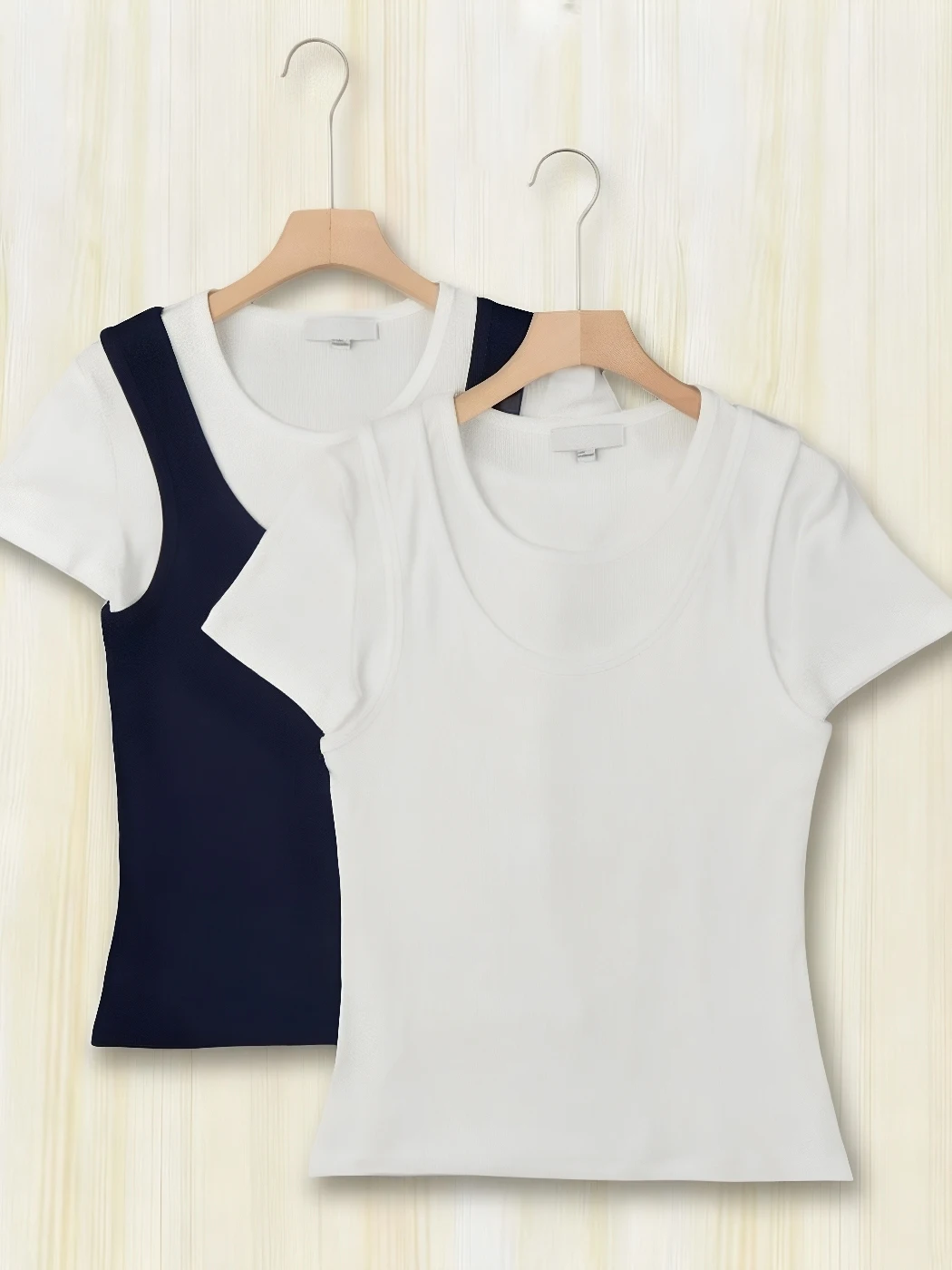 Nordic Style Knitted Short Sleeve round Neck Vest T-Shirt Ribbed Design Two Piece Layering Top Women's Fashion Summer Wear