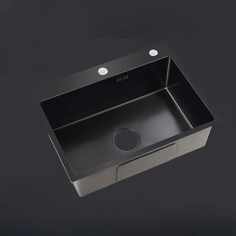 

Stainless steel thickened black diamond dishwashing sink, kitchen hand washing and vegetable washing large single slot sink