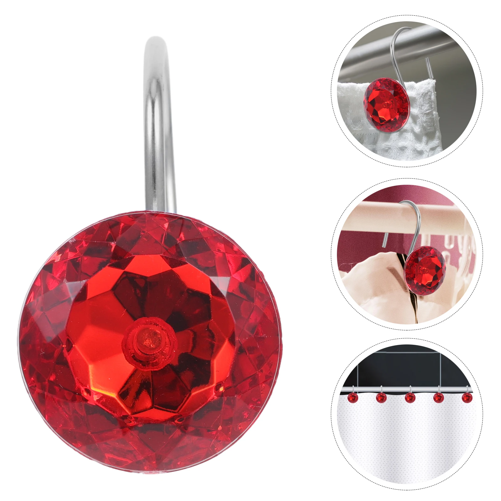 

12pcs Crystal Shower Curtain Hooks Acrylic Decorative Hangers Bathroom Hooks Strong Hold No Scratch For Home Dorm