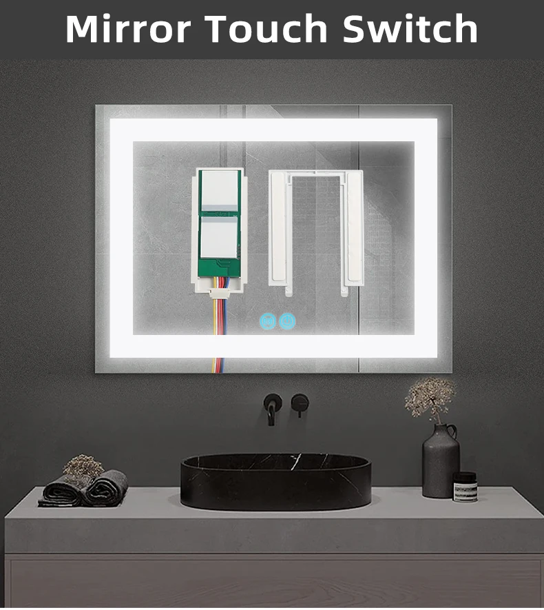 Badezimmer-Smart-Spiegel Touch-Schalter DC12V, Doppelknopfsteuerung für Entnebelungspad und LED-Licht Touch-Schalter, mit Dimmfunktion – Detail 1