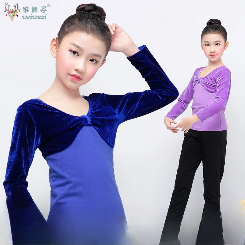 Girls' Leotard Ballet Long Sleeve Top Velvet Dance Gymnastics Leotard Autumn Winter Latin Leotard Split Type Children's Clothing