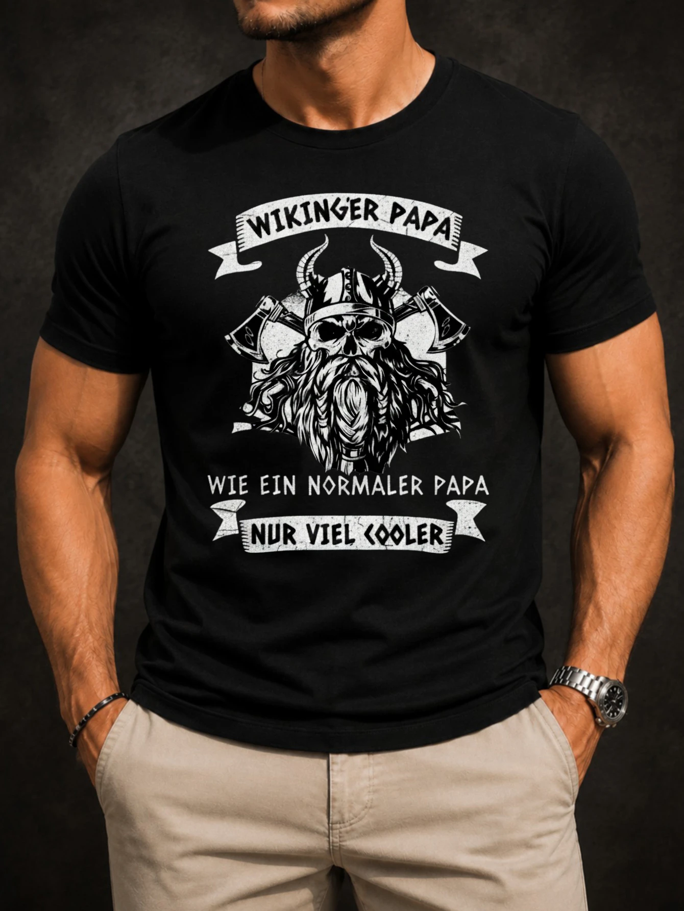 German Dad With Bearded Warrior  Axes Banners And Wikinger Papa Nur Viel Cooler Text mes Unisex All  Unisex All T-Shirt