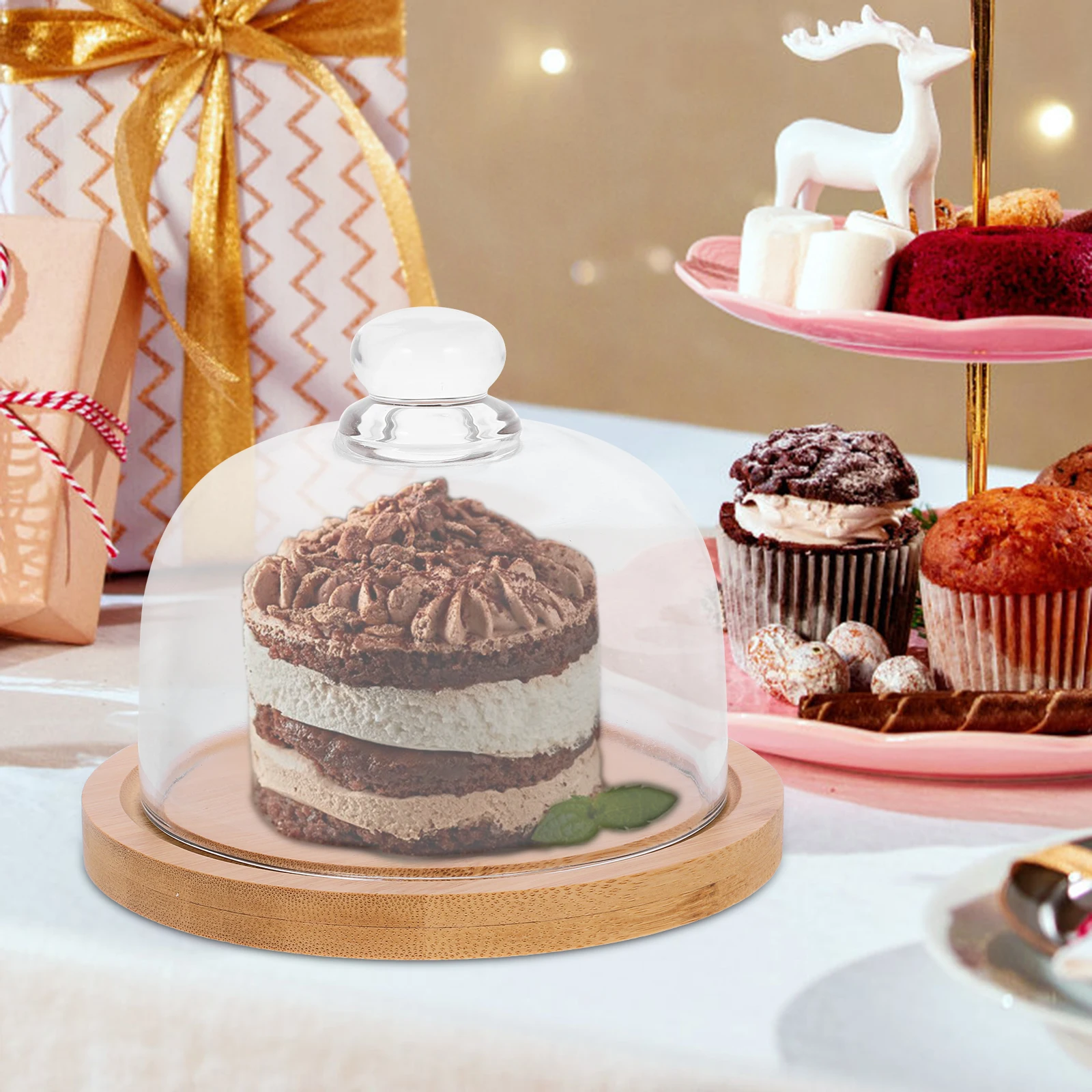 

1 Set Stylish Cake Display Tray With Cover Premium Dessert Storage Plate Fruit Snack Holder For Party Wedding Bakery