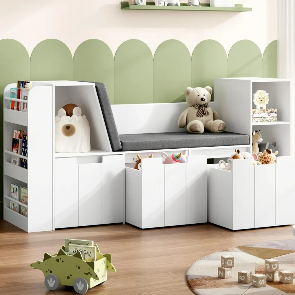 

Kids Reading Nook with 3-Layer Bookshelf, Reading Nook for Kids Rolling Drawers, Kids Bookshelf and Toy Storage
