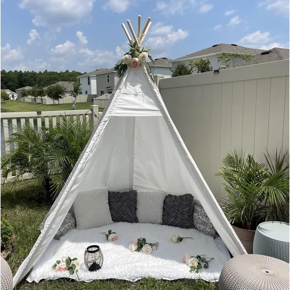 Grande tente tipi pour adultes, tente de jeu avec sac de transport, tente en toile à 5 côtés pour enfants, tentes intérieures et extérieures, 7 po